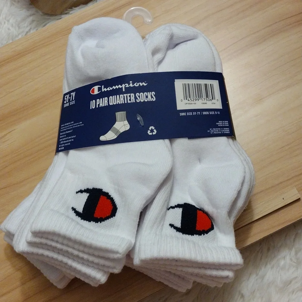Champion 10 Pair Youth Quarter Socks 5Y-7Y 🆕